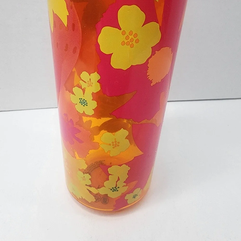 Starbucks Strawberry Fields Floral Flower Reusable Water Bottle 24 oz Tropical